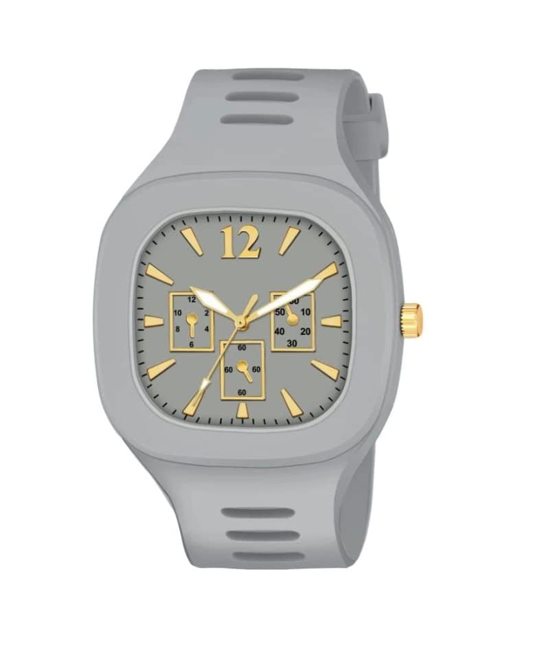Square Chrono Stylish Latest Grey Dial & Rubber Strap Analog Watch for Men (B0C3HBGCDP) Amazon Price History, Amazon Price Tracker