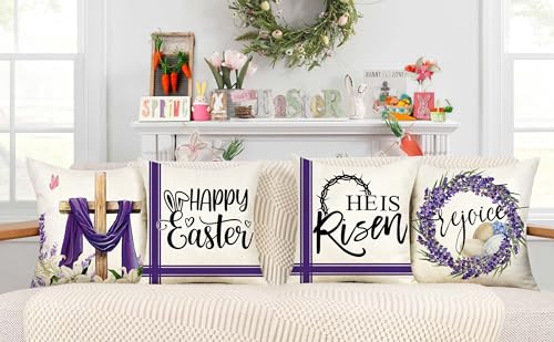 4Th Emotion LY-4TH-EST-RIS-PUR-231129-7 Easter Throw Pillow Covers 18 X 18 Inch Set Of 4 thumb #1