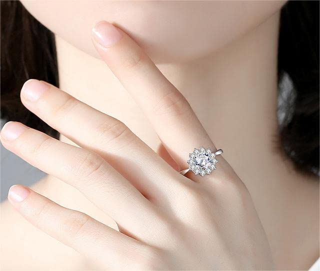 1ct Moissanite Sunflower Engagement Rings for Women, D Color VVS1 Clarity Round Cut Moissanite Ring in Sterling Silver plated with 18K White Gold Wedding Anniversary Birthday Promise Ring for her with Certificate of Authenticity3