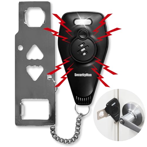 SECURITYMAN Door Security Bundle – Portable Door Lock with 130dB Alarm (Black) + Heavy-Duty Door Reinforcement Kit – Travel Safety Lock & Strike Plate for Home, Apartment, Hotel, and Entry Door Protec