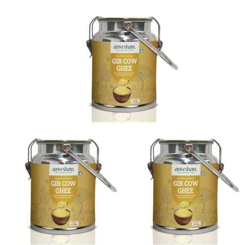Image of Anveshan A2 Gir Cow Ghee - 5L Dolchi | Traditional Bilona Method | Curd- Churned | Cultured | Pure and Nutural | Lactose and Gluten Free | Lab Tested (Pack of 3)