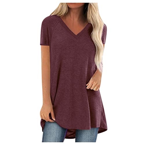 Dyhxuan T-shirt long d'été pour femme - Décontracté - Imprimé floral - Manches courtes - Col rond - Grandes tailles - Tunique surdimensionnée - Pull...