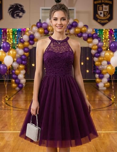 Image of Dressystar Women's Sequin Short Prom Dress Sparkly Halter Tulle Cocktail Party Homecoming Dresses
