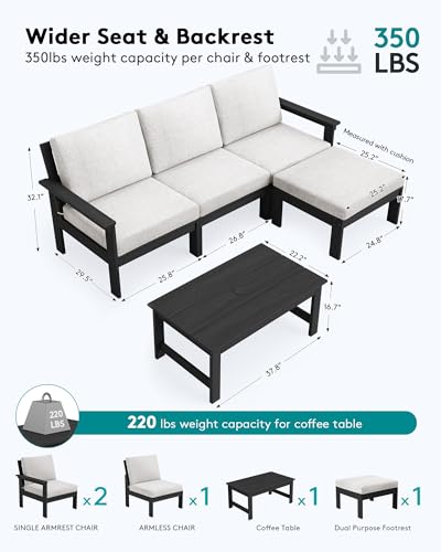 Image of SERWALL HDPE Outdoor Sectional with Ottoman & Coffee Table