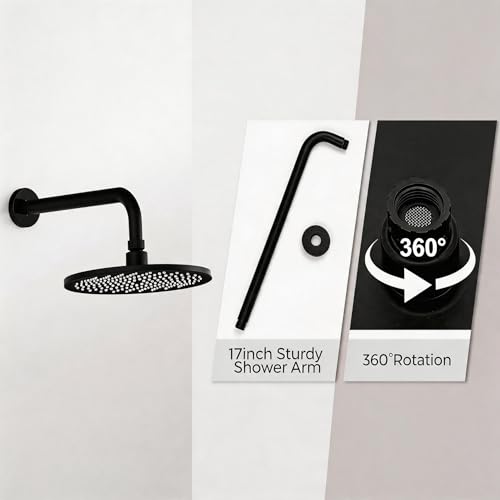 Set de Ducha Eléctrica VANCOCO Negro con Cabezal Redondo de 10 Pulgadas y Rociador de Mano - Sistema Completo de Ducha de Montaje en Pared con Válvula y Accesorios Incluidos (Negro Mate) miniatura 6