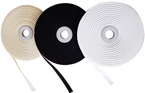 3 Rolls Natural, Black & White; 55 Yards Long Each 0.5" Wide Twill Tape Fabric Ribbon 100% Cotton Herringbone Webbing Bias For Sewing Diy Crafts Trim Lace Seaming Quilting Binding Hemming Gift #TOP30