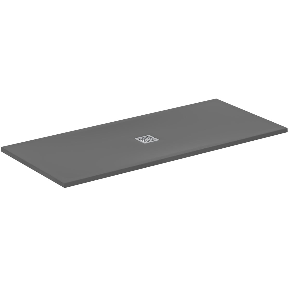 Ideal Standard - Ultra Flat S+, Plato de ducha rectangular ultrafino de resina efecto piedra, 180 x 80 cm, Ideal Solid, desagüe central, gris cemento
