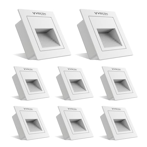 Image of Rio Step Outdoor 5W LED Step Light Outdoor, IP65 Waterproof Wall Recessed Stair Light, Aluminum Body, Rio Design for Garden, Pathway & Staircase (White Body, Warm White, Pack of 8)