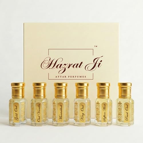 Image of Attar Perfume for Man Woman Gift Set Combo | Kesar Fruity Citrus Wood Musk Oud Kannauj Attar Original Notes | Alcohol Free Pocket Perfume Oil Roll On Long Lasting 6x6ml