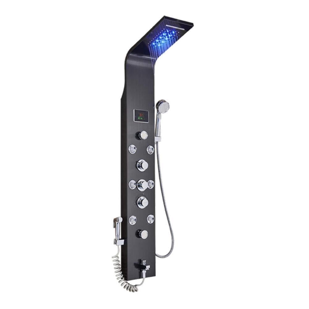 ASerZenith Bathroom Shower Faucet LED Shower Panel Column Bathtub Mixer Tap with Hand Shower Temperature Screen(Black B)