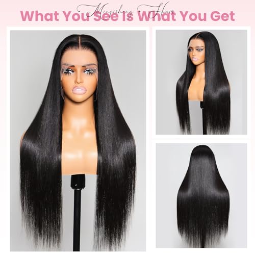 13x6 Lace Front Wigs Human Hair for Women 210 Density HD Transparent 32 Inch Straight Lace Front Wigs Human Hair Pre Plucked Glueless Lace Frontal Wigs Natural Black Color