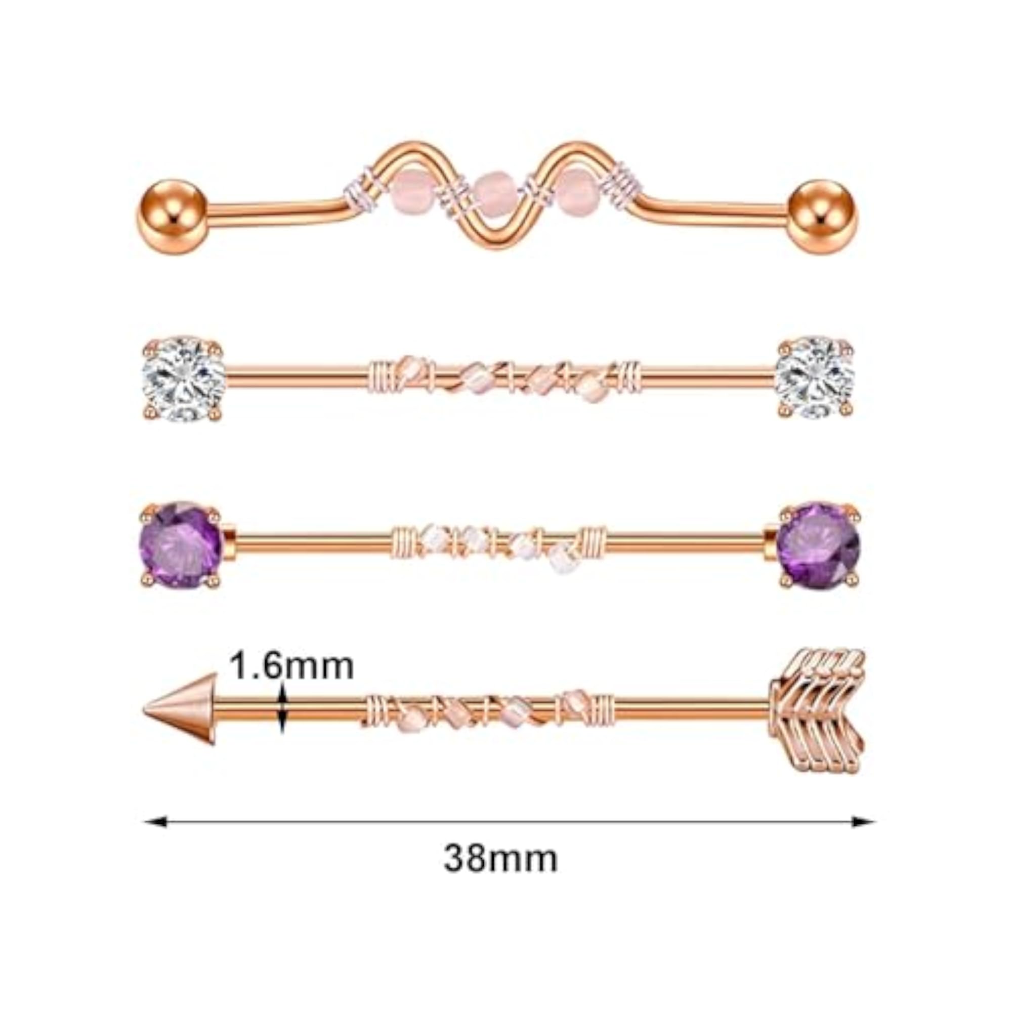 4Pcs Industrial Barbell Earrings, Piercing Bar for Women