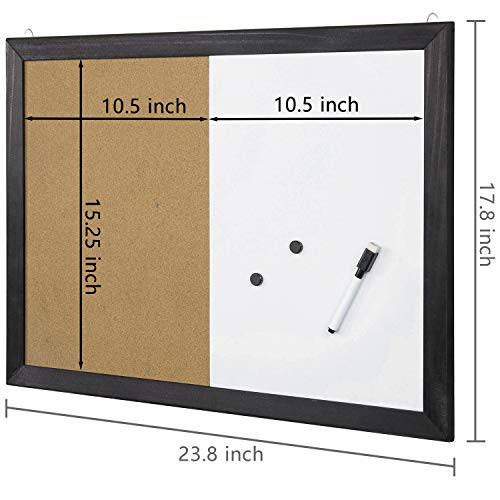 2-in-1 Black Wood Framed Wall Mounted Combination Bulletin Cork Board & Magnetic Whiteboard - MyGift - Thumbnail 3