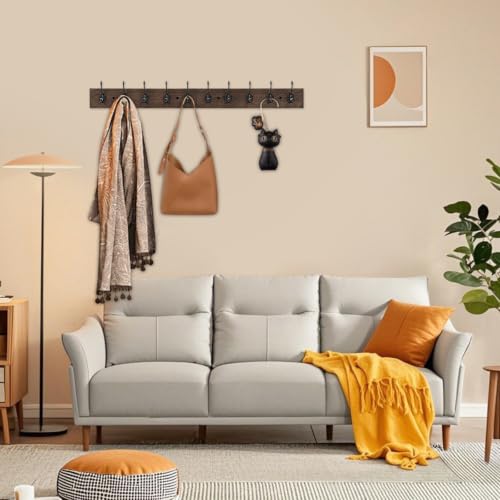IBosins-Vintage-Wall-Mounted-Coat-Rack-34-Long-with-10-Black-Double-Hooks-Rustic-Wall-Mounted-Metal-Wood-Entryway-Hook-Rack-for-Scarf-Bag-Towel-Key-Cap-Cup-Hat