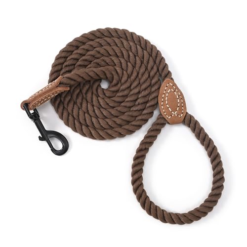 Mile High Life Dog Leash, Braided Cotton Rope Leashes with Leather Tip - Heavy Duty Metal Clasp...