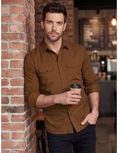 Image of Men's Double Flap Pocket | Regular Fit | Solid Spread Collar | Versatile Everyday Office Wear Comfortable |Stylish Design | Shirt