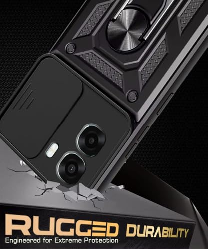 Image of WOW IMAGINE Tough Armor Bumper Mobile Back Case for Oppo K14x 5G | Oppo A6x | A6s 5G | Sliding Camera Cover | Shock Proof 360 Protection | Hybrid PC + TPU | Ring Holder with Kickstand - Black