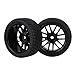 Mxfans 12mm Hex Black Plastic 14-Spoke Wheel Rims & Black Striped Pattern Rubber Tires for RC 1:10 On Road Racing Car Pack of 4 20604