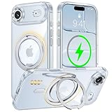 iPhone Air 用 ケース 【2025年版・強化型360°回転スタンド】 MagSafe対応 アイフォンエアー スマホケース 縦横多角度 Uovon 携帯ケース アイホン エアー カバー リング マグネット搭載 ワイヤレス充電 車載ホルダー 金属ボタン 透明 黄変防止 米軍MIL規格 ・ クリア