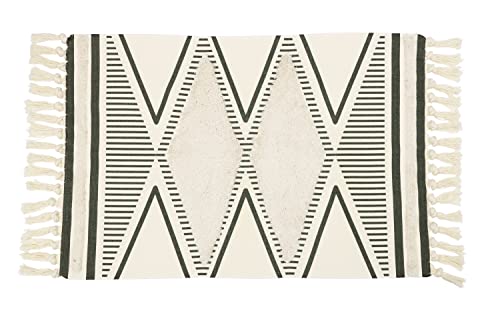 Yomshi Tapis en Coton Tufté avec Frange 60x90cm Lavable Tapis Bohème Imprimé Géométrique Tapis Vintage pour Salon, Cuisine, Couloir, Chambre