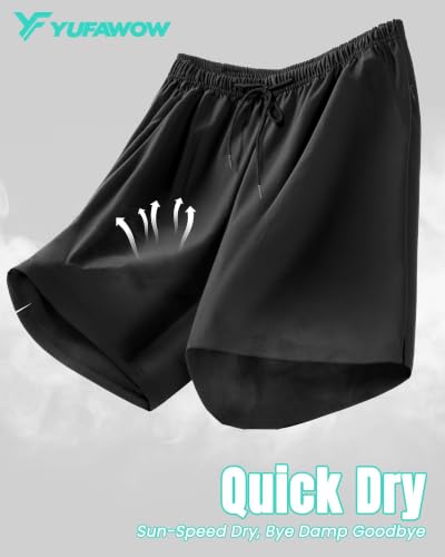 Image of Yufawow Men Swim Trunks with Compression Breathabe Liner Quick Dry Zipper Pockets for Board Beach Gym Running