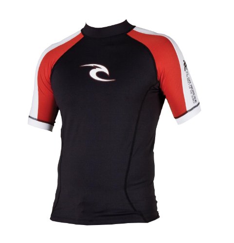 Rip Curl Classic Short Sleeve Wave Rash Guard (Black/Red, Small)