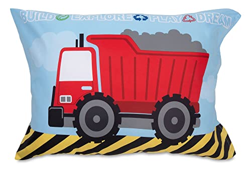 Image of Baby Boom Funhouse Construction Area 4 Piece Toddler Bedding Set, Trucks - Includes Comforter, Sheet Set - Fitted + Top Sheet + Reversible Pillowcase for Boys Bed, Blue