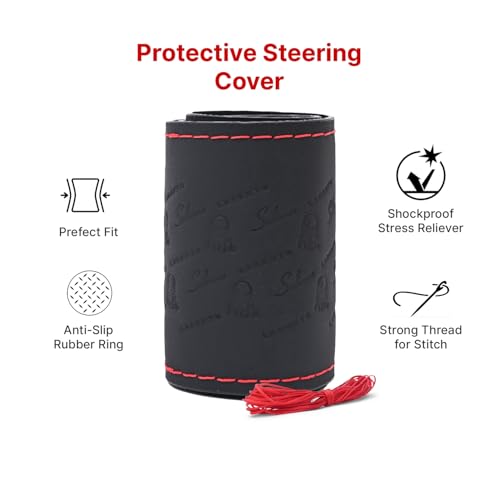 Image of Leather 25CM Universal Fit Car Steering Wheel Cover, Elastic Breathable and Odorless (Red-4)