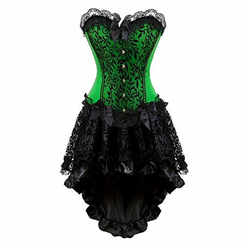 Corsage Korsett Kleid Corsette Damen Corsagenkleid Rock Spitzen Schnüren Gothic Halloween Grün Schwarz 4XL