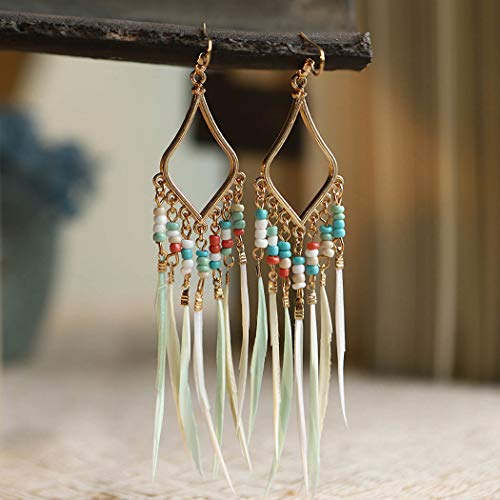 Gold Bohemian Earrings Set with Feather Tassel for Women4