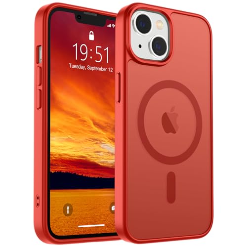 SUPFINE Magnetic for iPhone 15 Plus Case & iPhone 14 Plus Case(Compatible with MagSafe)(Military Grade Drop Protection) Slim Translucent Shockproof with Anti-Fingerprint Phone Case Red