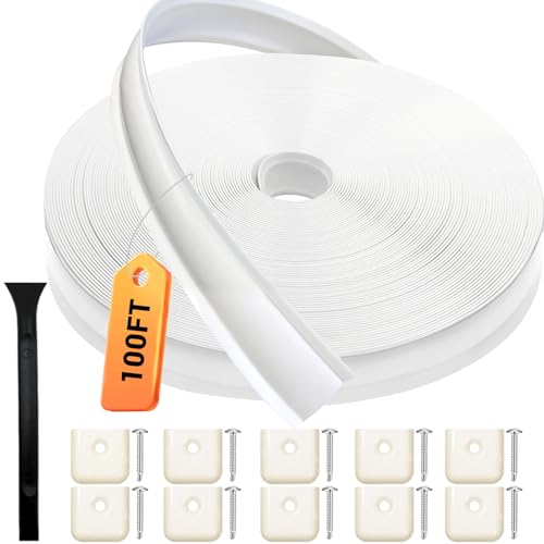1 RV Trim Molding Insert 100 Ft Heavy Duty RV Weather Stripping Exterior Vinyl Rubber Seal Strip Includes End Caps Screw Cover Trim for Camper Travel Trailer White