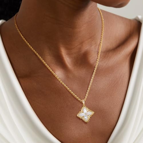 MEVECCO Gold Four Leaf Clover Necklace for Women 14K Gold Plated Clover Pendant Necklace With Diamond Fashion Lucky Clover Tiger's Eye Stone Necklace for Jewelry Gift2