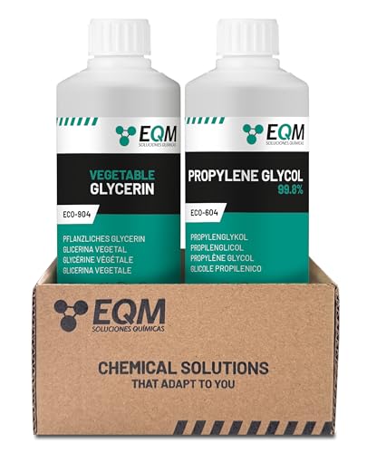 EQM - ECO-905 - Glicerina Vegetal 500 ML + Propilenglicol 500 ML - > 99,5% Máxima pureza farmacéutica - Cremas, lociones, geles, bálsamos