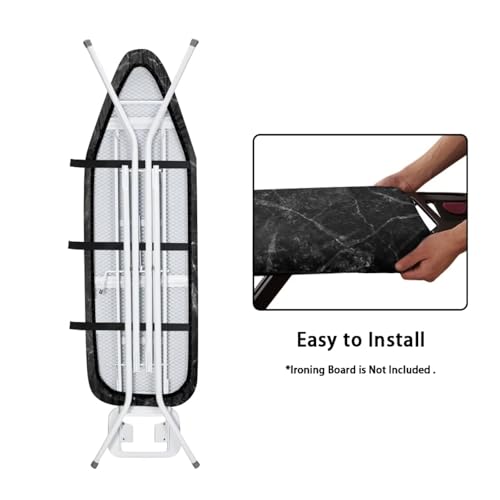 Image of Black Marble Pattern Ironing Board Cover 15x54 Inch Standard Ironing Board Cover with Elastic Edge and Hook and Loop Fasteners Stain Resistant