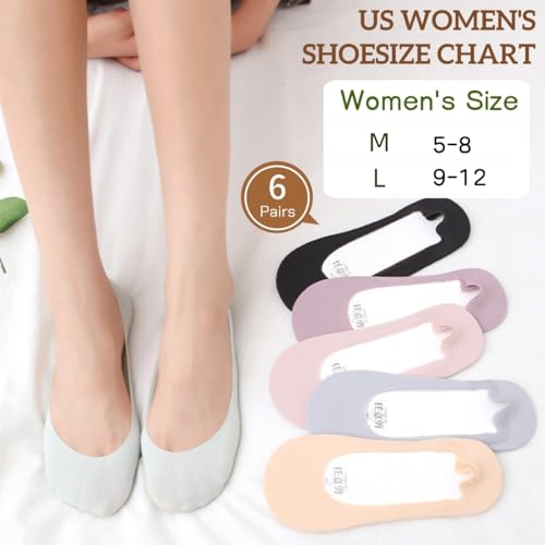 Image of Thin No Show Socks (Women 5-12), Non Slip Low Liner Socks, Made of Ice Silk Surface,Cotton on the Bottom 6 Pairs (US, Numeric, 9, 12, Regular, Regular, Multicolor)