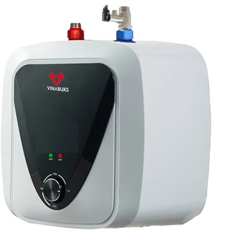 Chauffe-eau électrique VINABUKS intelligent 3,3 gallons RV Camping extérieur Point d'utilisation 15L Chauffe-eau instantané Prise de sécurité Chaudière Lavage sous évier Conception compacte (Black)