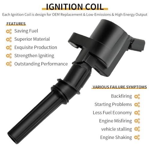 Image of 8Pcs DG508 Ignition Coil Pack & SP479 Spark Plugs Compatible with Ford Explorer 4.6L, F-150 F250 F350 F450 F550 4.2L 5.4 6.0 6.2 6.8L 7.3L, Coil Pack Kit for Lincoln Mercury #DG481 DG491 FD503 DG457