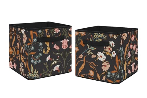 Image of Sweet Jojo Designs Boho Wildflower Vintage Floral Girl Collapsible Fabric Storage Cubes Foldable Bins Organizer Boxes Kids Baby Childrens Toys Set of 2 Black Orange Teal Bohemian Farmhouse Cottagecore