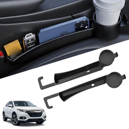 SKTYANTS VEZEL 専用 隙間クッション 落下防止 収納最深7.5cm カップホルダー+フック付き 充電線用穴あり 車用シート隙間埋め アクセサリー RV3/RV4/RV5/RV6対応 (運転席・助手席2個セット ブラック)