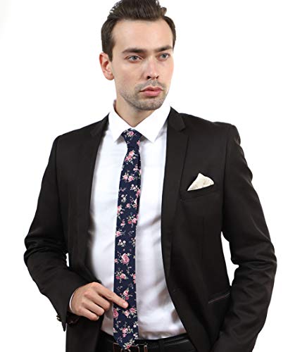 Image of JESLANG Men's Cotton Printed Floral Tie 2.56 inch Skinny Narrow Necktie Various Designs