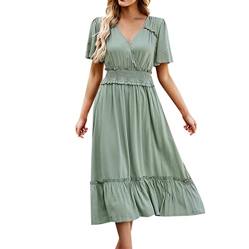 Robe d'été longue col en V et fente latérale pour femme grande taille unie