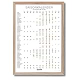 LISTENWISSEN Kunstdruck Saisonkalender DIN A3 für Obst, Gemüse, Salat und Küchenkräuter – ewiger Küchenkalender für Saisonales – regional, saisonal – Poster inkl. Rahmen (natur)