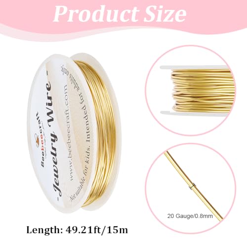 Beebeecraft 20 Gauge/0.8mm Metal Jewelry Wire Real 14K Gold Plated Brass Copper Craft Wire for Jewelry Making Supplies 49 Feet/15m - Image 2