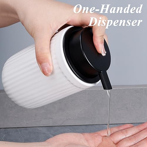 Image of BosilunLife Dish Hand Soap Dispenser - White Liquid Pump soap Dispenser for Bathroom Decro 12oz Ceramic Kitchen Dish Dispenser with Rust-Proof Liquid Pump Modern Refillable Lotion Bottles