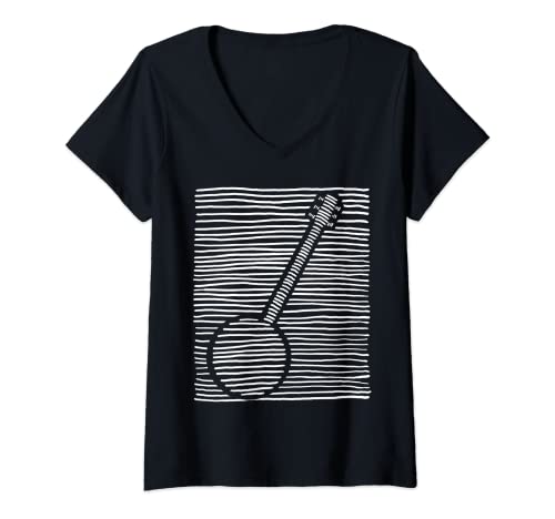 Femme Banjo Instrument Lines Bluegrass Musician Banjoist Homme Femme T-Shirt avec Col en V