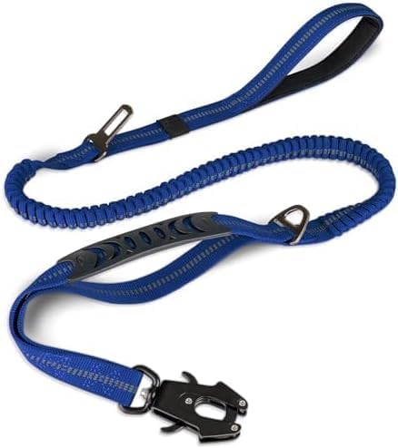 Last page Heavy Duty Tactical Dog Leash 5 FT Bungee Shock Absorption Leash with 2 Padded Handles Quick Release Metal Clip Car Seatbelt No Pull Training Lead for Large Medium Dogs