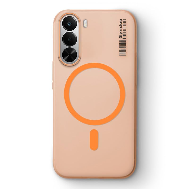 Image of Mr. Case Back Cover for Realme P4x 5G Sleek Frosted Translucent Back Only Compatible with Wireless Magnetic Accessories | Anti-Scratch Shockproof Phone Case - Orange