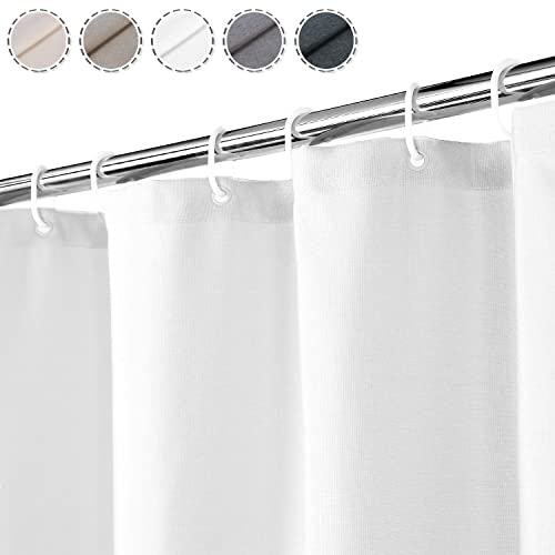 LinTimes Flax Linen Like 240GSM Heavy Weight Fabric Shower Curtain for Bathroom with Hooks Hotel Luxury Washable, White, 180x200 cm - Image 2