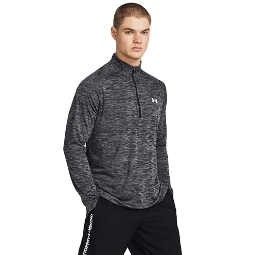 Under Armour Men's Tech Textured Half Zip Long Sleeve, (001) Black / / White, Large